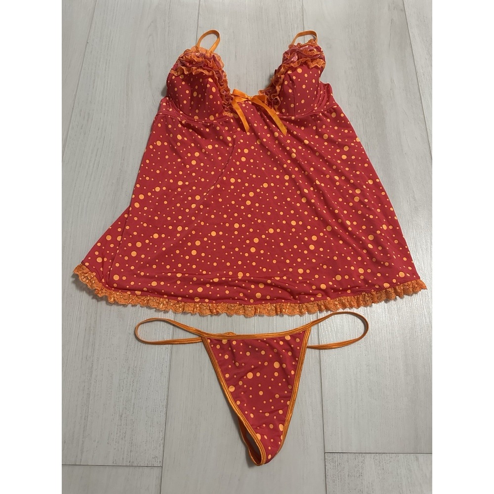 Vintage Victoria's‎ Secret Babydoll & Panty Lingerie Set Sz 36C / M Polka Dot